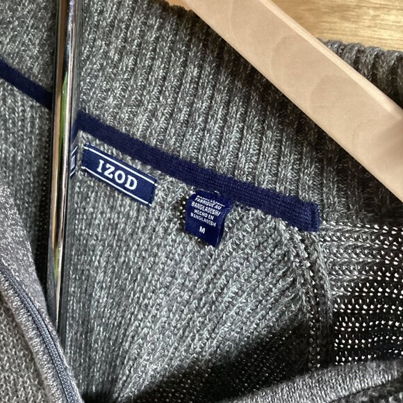 IZOD‎ Mens Quarter-Zip Sweater M Gray Cotton Blend Knit Casual Classic - Picture 2 of 9